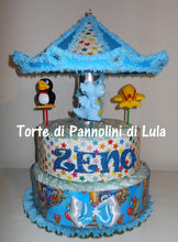 Carica l&#39;immagine nel visualizzatore di Gallery, Torta di pannolini Lula Creazioni Giostra Pampers idea regalo nascita battesimo baby shower maschio femmina gravidanza pampers utile bella originale bavaglino shop online spedizioni italia ancona
