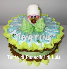 Carica l&#39;immagine nel visualizzatore di Gallery, Torta di pannolini Lula Creazioni composizione Pampers tortina con bebè maschio unisex verde idea regalo nascita battesimo baby shower utile originale idea regalo gravidanza nascita battesimo baby shower neonato bella utile originale shop online spedizioni italia ancona
