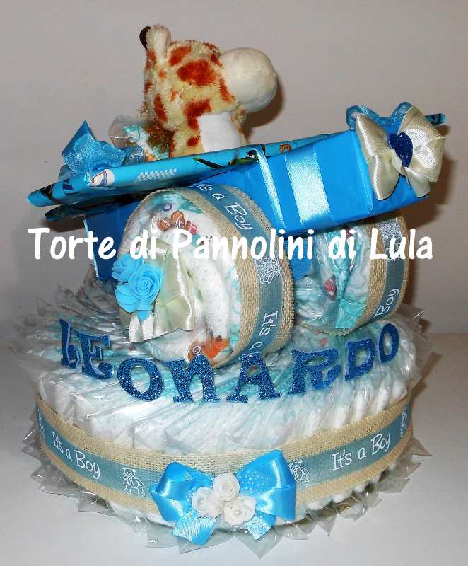 Torta di pannolini Pampers Lula Creazioni aereo bimbo peluche idea regalo nascita battesimo baby shower originale maschio azzurro