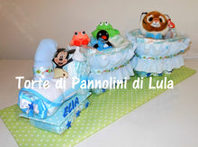 Carica l&#39;immagine nel visualizzatore di Gallery, Torta di pannolini Pampers Treno Lula Creazioni peluche trenino azzurro maschio idea regalo nascita battesimo baby shower originale utile idea regalo gravidanza nascita battesimo baby shower neonato bella utile originale shop online spedizioni italia ancona
