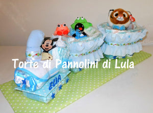 Torta di pannolini Pampers Treno Lula Creazioni peluche trenino azzurro maschio idea regalo nascita battesimo baby shower originale utile idea regalo gravidanza nascita battesimo baby shower neonato bella utile originale shop online spedizioni italia ancona