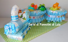 Carica l&#39;immagine nel visualizzatore di Gallery, Torta di pannolini Pampers Treno Lula Creazioni peluche trenino azzurro maschio idea regalo nascita battesimo baby shower originale utile idea regalo gravidanza nascita battesimo baby shower neonato bella utile originale shop online spedizioni italia ancona
