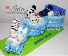 Carica l&#39;immagine nel visualizzatore di Gallery, Torta di pannolini Pampers Treno Lula Creazioni peluche trenino azzurro maschio idea regalo nascita battesimo baby shower originale utile idea regalo gravidanza nascita battesimo baby shower neonato bella utile originale shop online spedizioni italia ancona
