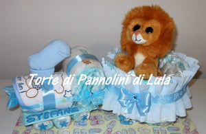 Torta di pannolini Pampers Treno Lula Creazioni peluche trenino azzurro maschio idea regalo nascita battesimo baby shower originale utile leone gravidanza neonato bella shop online spedizioni italia ancona