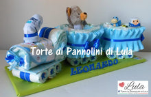 Carica l&#39;immagine nel visualizzatore di Gallery, Torta di pannolini Pampers Treno Lula Creazioni peluche trenino azzurro maschio idea regalo nascita battesimo baby shower originale utile idea regalo gravidanza nascita battesimo baby shower neonato bella utile originale shop online spedizioni italia ancona
