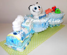 Carica l&#39;immagine nel visualizzatore di Gallery, Torta di pannolini Pampers Treno Lula Creazioni peluche trenino azzurro maschio idea regalo nascita battesimo baby shower originale utile idea regalo gravidanza nascita battesimo baby shower neonato bella utile originale shop online spedizioni italia ancona
