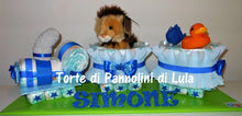 Carica l&#39;immagine nel visualizzatore di Gallery, Torta di pannolini Pampers Treno Lula Creazioni peluche trenino leone azzurro maschio idea regalo nascita battesimo baby shower originale utile idea regalo gravidanza nascita battesimo baby shower neonato bella utile originale shop online spedizioni italia ancona
