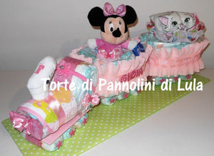 Torta di pannolini Pampers Treno Lula Creazioni peluche trenino rosa femmina Minnie idea regalo nascita battesimo baby shower originale utile idea regalo gravidanza nascita battesimo baby shower neonato bella utile originale shop online spedizioni italia ancona