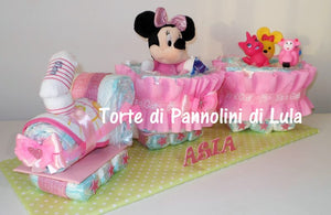 Torta di pannolini Pampers Treno Lula Creazioni peluche trenino rosa femmina Minnie idea regalo nascita battesimo baby shower originale utile idea regalo gravidanza nascita battesimo baby shower neonato bella utile originale shop online spedizioni italia ancona