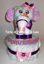 Carica l&#39;immagine nel visualizzatore di Gallery, Torta di pannolini animali cane leone giraffa elefante teneri cuccioli Pampers Lula Creazioni idea regalo nascita battesimo baby shower utile originale maschio femmina + ciuccio + calzini
