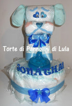 Carica l&#39;immagine nel visualizzatore di Gallery, Torta di pannolini animali cane leone giraffa elefante teneri cuccioli Pampers Lula Creazioni idea regalo nascita battesimo baby shower utile originale maschio femmina + calzini
