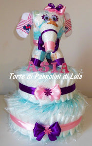 Torta di pannolini animali cane leone giraffa elefante teneri cuccioli Pampers Lula Creazioni idea regalo nascita battesimo baby shower utile originale maschio femmina + ciuccio + calzini