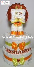 Carica l&#39;immagine nel visualizzatore di Gallery, Torta di pannolini animali cane leone giraffa elefante cuccioli Pampers Lula Creazioni idea regalo nascita battesimo baby shower femmina maschio
