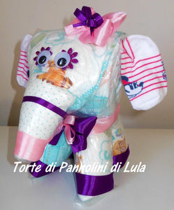 Torta di pannolini animali cane leone giraffa elefante teneri cuccioli Pampers Lula Creazioni idea regalo nascita battesimo baby shower utile originale maschio femmina + ciuccio + calzini