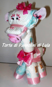 Torta di pannolini animali cane leone giraffa elefante teneri cuccioli Pampers Lula Creazioni idea regalo nascita battesimo baby shower utile originale maschio femmina + ciuccio + calzini