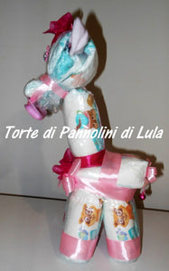 Torta di pannolini animali cane leone giraffa elefante teneri cuccioli Pampers Lula Creazioni idea regalo nascita battesimo baby shower utile originale maschio femmina + ciuccio + calzini