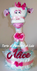 Torta di pannolini animali cane leone giraffa elefante teneri cuccioli Pampers Lula Creazioni idea regalo nascita battesimo baby shower utile originale maschio femmina + ciuccio + calzini