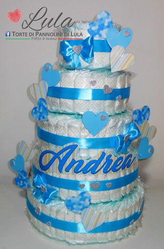 Torta di pannolini pioggia di Cuori a 5 Piani - Torte di Pannolini di LulaTorte di Pannolini di Lula Creazioni - igiene Sicurezza Qualità - Pampers cuori cuore personalizzabile fucsia celeste azzurra maschio femmina idea regalo gravidanza nascita battesimo baby shower neonato bella utile originale shop online spedizioni italia ancona personalizzabile