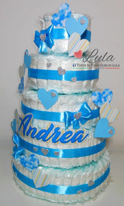 Torta di pannolini pioggia di Cuori a 5 Piani - Torte di Pannolini di LulaTorte di Pannolini di Lula Creazioni - igiene Sicurezza Qualità - Pampers cuori cuore personalizzabile fucsia celeste azzurra maschio femmina idea regalo gravidanza nascita battesimo baby shower neonato bella utile originale shop online spedizioni italia ancona personalizzabile