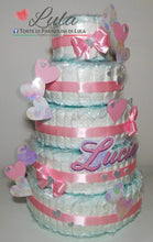 Carica l&#39;immagine nel visualizzatore di Gallery, Torte di Pannolini di Lula Creazioni - igiene Sicurezza Qualità - Pampers cuori cuore personalizzabile fucsia celeste azzurra maschio femmina idea regalo gravidanza nascita battesimo baby shower neonato bella utile originale shop online spedizioni italia ancona personalizzabile
