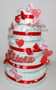 Torte di Pannolini di Lula Creazioni - igiene Sicurezza Qualità - Pampers cuori cuore personalizzabile fucsia celeste azzurra maschio femmina idea regalo gravidanza nascita battesimo baby shower neonato bella utile originale shop online spedizioni italia ancona personalizzabile