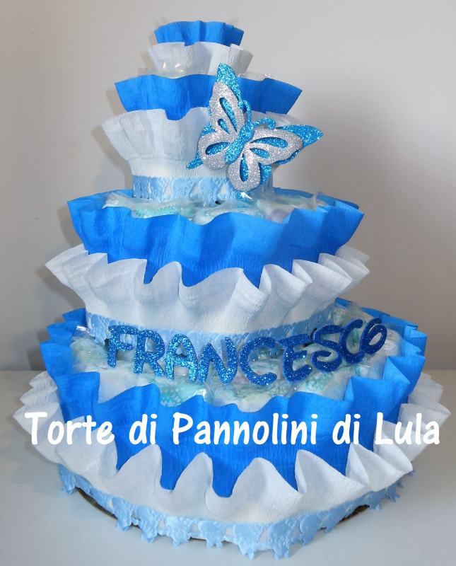 Torte di Pannolini di Lula Creazioni - igiene Sicurezza Qualità - Pampers farfalla  personalizzabile fucsia celeste azzurra maschio femmina idea regalo gravidanza nascita battesimo baby shower neonato bella utile originale shop online spedizioni italia ancona personalizzabile