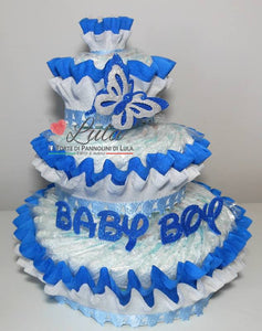 Torte di Pannolini di Lula Creazioni - igiene Sicurezza Qualità - Pampers farfalla personalizzabile fucsia celeste azzurra maschio femmina idea regalo gravidanza nascita battesimo baby shower neonato bella utile originale shop online spedizioni italia ancona personalizzabile