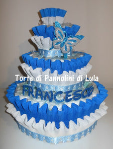 Torte di Pannolini di Lula Creazioni - igiene Sicurezza Qualità - Pampers farfalla personalizzabile fucsia celeste azzurra maschio femmina idea regalo gravidanza nascita battesimo baby shower neonato bella utile originale shop online spedizioni italia ancona personalizzabile