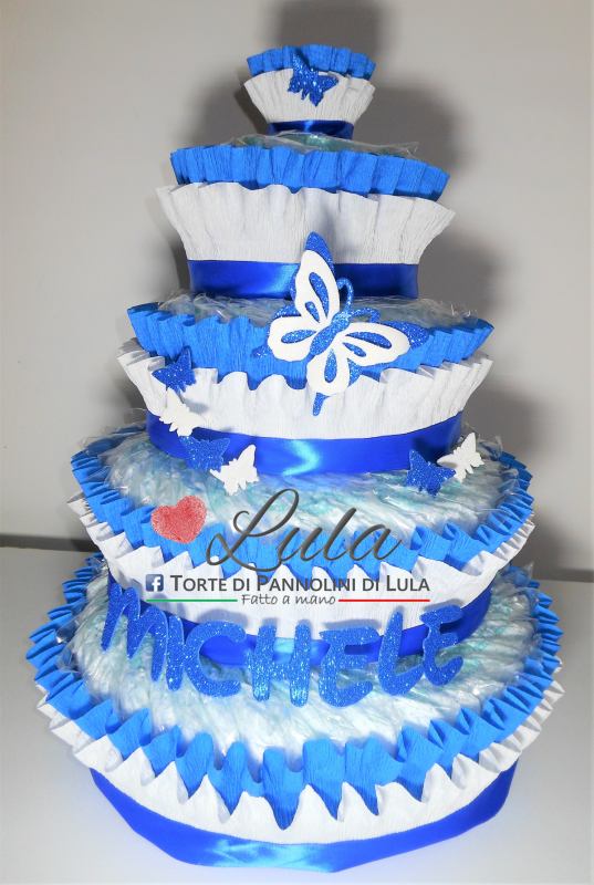 Torte di Pannolini di Lula Creazioni - igiene Sicurezza Qualità - Pampers farfalla personalizzabile fucsia celeste azzurra maschio femmina idea regalo gravidanza nascita battesimo baby shower neonato bella utile originale shop online spedizioni italia ancona personalizzabile