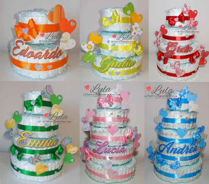 Torte di Pannolini di Lula Creazioni - igiene Sicurezza Qualità - Pampers cuori cuore personalizzabile fucsia celeste azzurra maschio femmina idea regalo gravidanza nascita battesimo baby shower neonato bella utile originale shop online spedizioni italia ancona personalizzabile