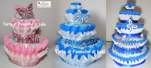 Torte di Pannolini di Lula Creazioni - igiene Sicurezza Qualità - Pampers personalizzabile fucsia celeste azzurra maschio femmina idea regalo gravidanza nascita battesimo baby shower neonato bella utile originale shop online spedizioni italia ancona personalizzabile