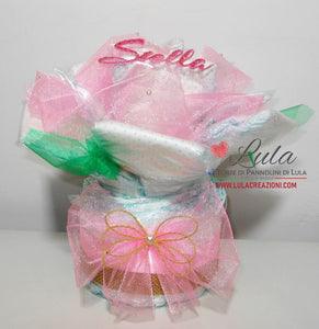 Torte di pannolini di Lula Creazioni - fiore rosa rosellina idea regalo nascita battesimo babyshower azzurro maschio gravidanza pampers utile bella originale bavaglino shop online spedizioni italia ancona