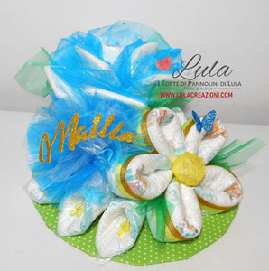 Torte di Pannolini di Lula Creazioni - mix di Fiori Pampers rosa margherita idea regalo nascita battesimo baby shower maschio azzurro gravidanza pampers utile bella originale bavaglino shop online spedizioni italia ancona