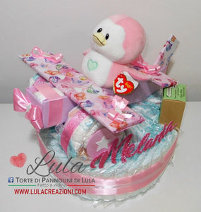 Torta di pannolini pampers lula creazioni aereo idea regalo utile originale particolare peluche rosa femmina bimba bambina nascita battesimo baby shower shop online spedizioni italia ancona milano torino bologna