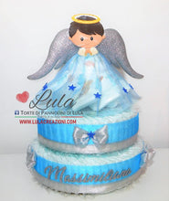 Carica l&#39;immagine nel visualizzatore di Gallery, Torta di pannolini pampers lula creazioni angioletto azzurro idea regalo maschio nascita battesimo baby shower utile particolare shop online spedizioni italia ancona milano torino roma
