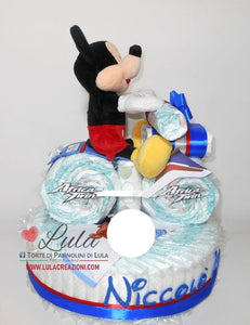 Torta di pannolini pampers lula creazioni moto bicicletta peluche topolino azzurro maschio bimbo bambino idea regalo nascita battesimo baby shower utile originale particolare shop online spedizioni italia ancona roma milano torino