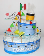 Carica l&#39;immagine nel visualizzatore di Gallery, Torte di Pannolini di Lula Creazioni -  Barca nave estate mare idea regalo nascita battesimo baby shower originale maschio azzurro v
