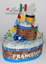 Carica l&#39;immagine nel visualizzatore di Gallery, Torte di Pannolini di Lula Creazioni -  Barca nave estate mare idea regalo nascita battesimo baby shower originale maschio azzurro gravidanza pampers utile bella originale bavaglino shop online spedizioni italia ancona
