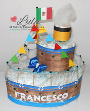 Carica l&#39;immagine nel visualizzatore di Gallery, Torte di Pannolini di Lula Creazioni -  Barca nave estate mare idea regalo nascita battesimo baby shower originale maschio azzurro gravidanza pampers utile bella originale bavaglino shop online spedizioni italia ancona
