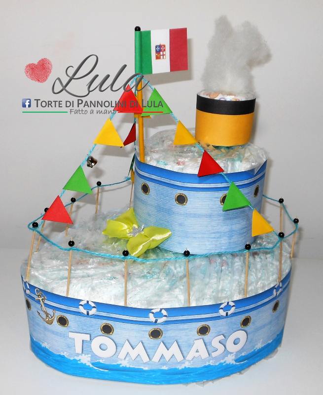 Torte di Pannolini di Lula Creazioni -  Barca nave estate mare idea regalo nascita battesimo baby shower originale maschio azzurro  gravidanza pampers utile bella originale bavaglino shop online spedizioni italia ancona