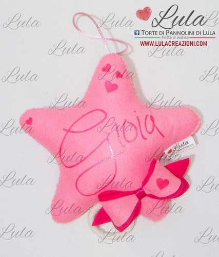 Torte di Pannolini di Lula Creazioni - Carillon STELLA con Fiocco personalizzato nome - hand made - Stella femmina rosa fiocco