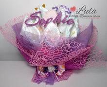 Carica l&#39;immagine nel visualizzatore di Gallery, Torte di Pannolini di Lula Creazioni -  Fiori Bouquet idea regalo nascita battesimo baby shower femmina rosa lilla gravidanza pampers utile bella originale bavaglino shop online spedizioni italia ancona
