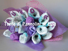 Carica l&#39;immagine nel visualizzatore di Gallery, Torte di Pannolini di Lula Creazioni -  Fiori Bouquet idea regalo nascita battesimo baby shower femmina rosa lilla gravidanza pampers utile bella originale bavaglino shop online spedizioni italia ancona
