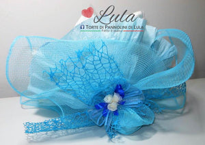 Torte di Pannolini di Lula Creazioni -  Fiori Bouquet idea regalo nascita battesimo baby shower maschio azzurro gravidanza pampers utile bella originale bavaglino shop online spedizioni italia ancona