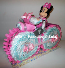 Carica l&#39;immagine nel visualizzatore di Gallery, Torte di Pannolini di Lula Creazioni - MOTO grande + Minnie - rosa femmina  Torte di pannolini di Lula Creazioni Moto peluche Minnie Topolino Pampers personalizzabile fucsia celeste azzurra maschio femmina rosa idea regalo gravidanza nascita battesimo baby shower neonato bella utile originale shop online spedizioni italia ancona
