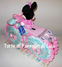 Carica l&#39;immagine nel visualizzatore di Gallery, Torte di Pannolini di Lula Creazioni - MOTO grande + Minnie - rosa femmina  Torte di pannolini di Lula Creazioni Moto peluche Minnie Topolino Pampers personalizzabile fucsia celeste azzurra maschio femmina rosa idea regalo gravidanza nascita battesimo baby shower neonato bella utile originale shop online spedizioni italia ancona
