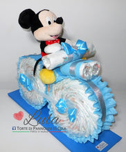 Carica l&#39;immagine nel visualizzatore di Gallery, Torte di Pannolini di Lula Creazioni - MOTO grande + Topolino - azzurro maschio Torte di pannolini di Lula Creazioni Moto peluche Minnie Topolino Pampers personalizzabile fucsia celeste azzurra maschio femmina rosa idea regalo gravidanza nascita battesimo baby shower neonato bella utile originale shop online spedizioni italia ancona
