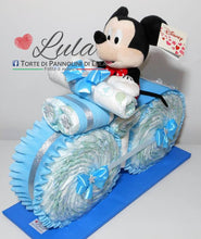 Carica l&#39;immagine nel visualizzatore di Gallery, Torte di Pannolini di Lula Creazioni - MOTO grande + Topolino - azzurro maschio Torte di pannolini di Lula Creazioni Moto peluche Minnie Topolino Pampers personalizzabile fucsia celeste azzurra maschio femmina rosa idea regalo gravidanza nascita battesimo baby shower neonato bella utile originale shop online spedizioni italia ancona
