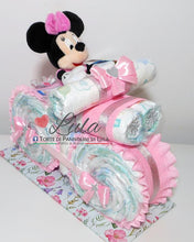 Carica l&#39;immagine nel visualizzatore di Gallery, Torte di Pannolini di Lula Creazioni - MOTO piccola + Minnie - rosa femmina Torte di pannolini di Lula Creazioni Moto peluche Minnie Topolino Pampers personalizzabile fucsia celeste azzurra maschio femmina rosa idea regalo gravidanza nascita battesimo baby shower neonato bella utile originale shop online spedizioni italia ancona
