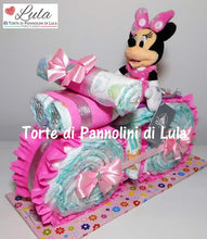 Carica l&#39;immagine nel visualizzatore di Gallery, Torte di Pannolini di Lula Creazioni - MOTO piccola + Minnie - rosa femmina Torte di pannolini di Lula Creazioni Moto peluche Minnie Topolino Pampers personalizzabile fucsia celeste azzurra maschio femmina rosa idea regalo gravidanza nascita battesimo baby shower neonato bella utile originale shop online spedizioni italia ancona
